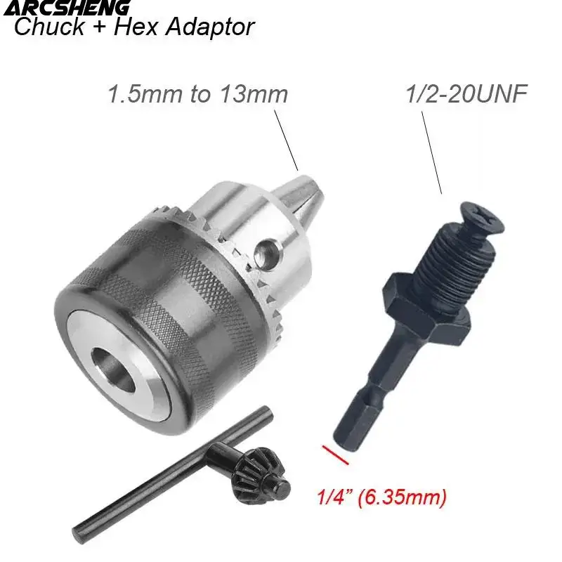 Arcsheng1.5-13mm Converter 1/2 20UNF Key Drill Chuck Thread Quick Change Adapter SDS 1/4 Impact Driver Wrench Bit Connecting Rod