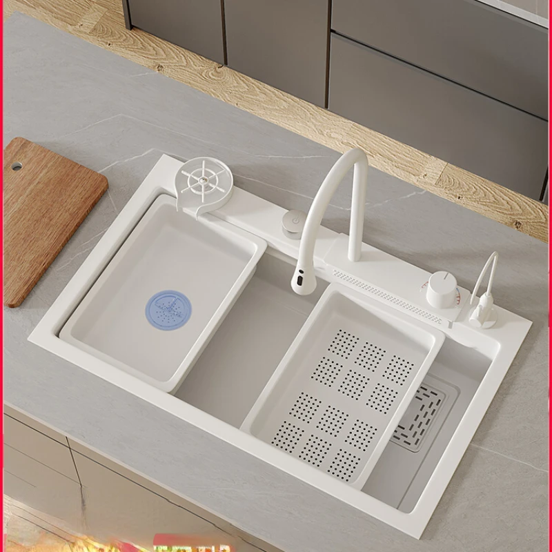 

YOUJUE cream wind white flying rain kitchen sink large single sink on the countertop stainless steel home