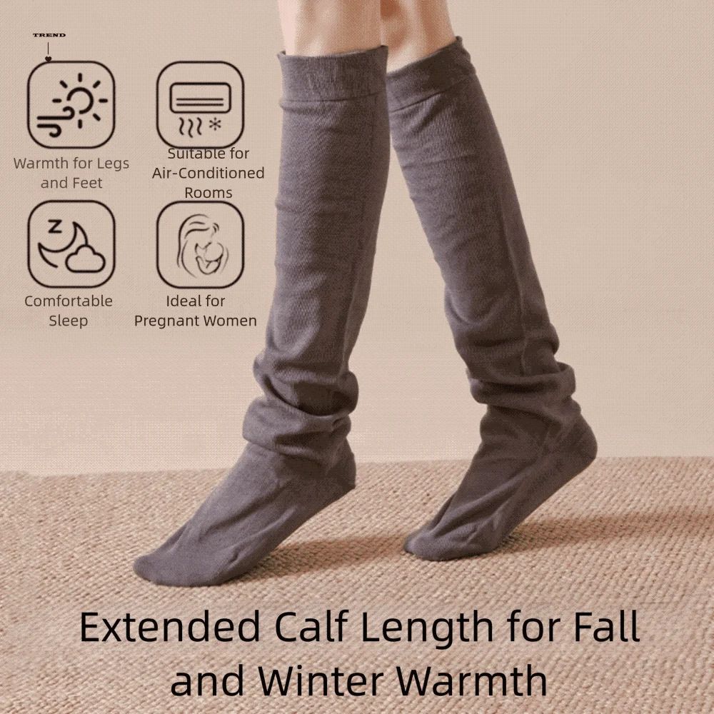 

Loose Fit High Tube Sleep Socks Comfortable Fabric Non-Slip Bottom Leg Warmers Thickened Plain Color Women's Floor Socks