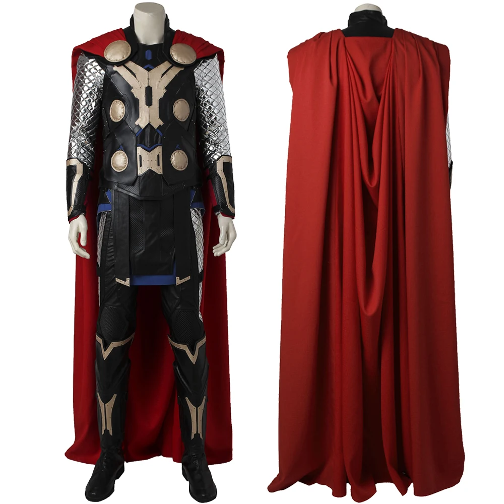 High Quality God Of Thunder Cosplay Outfit Halloween Party Costume With Red Cloak Breastplate