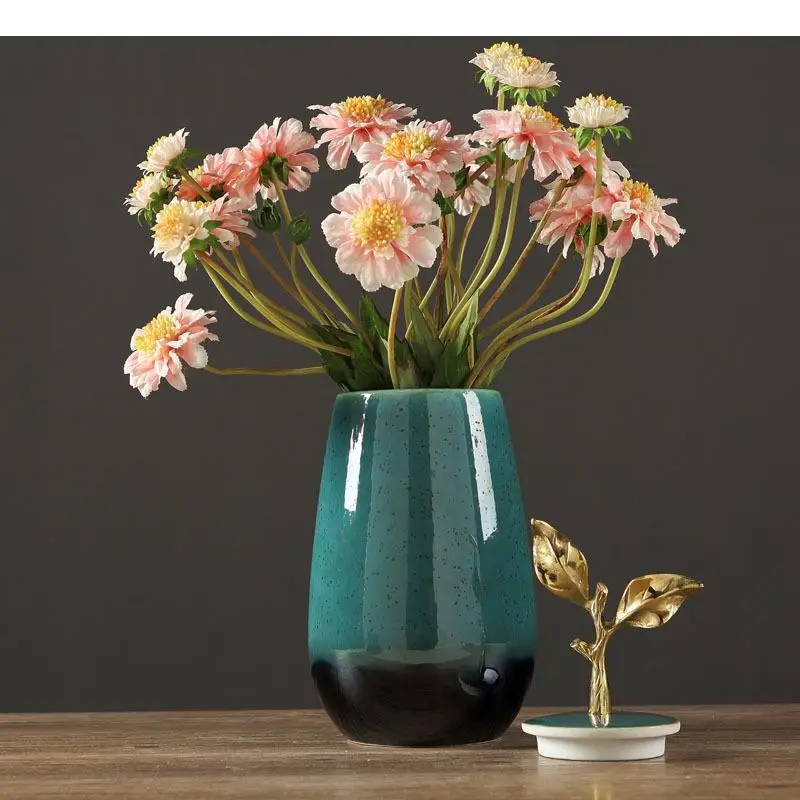 Classical Ceramic Vase Storage Jar Golden Leaf Decorative Vases Desk Decor Ink Style Glazed Porcelain Flower Pot Home Decoration