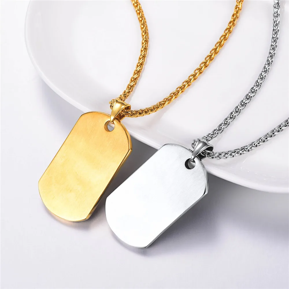 U7 Stainless Steel Enamel Deep Engraved Double Fingerprint Tag Necklaces Man Woman Punk Statement Lover Couple Jewelry Gift