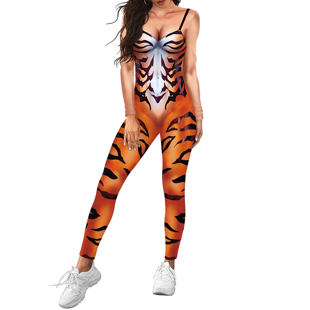 Animal Printing Cosplay Traje para Mulheres, Halloween Sexy Bodysuit, Disfarce De Moda, Roupa Macacão De Palco, Catsuit, Festa De Férias