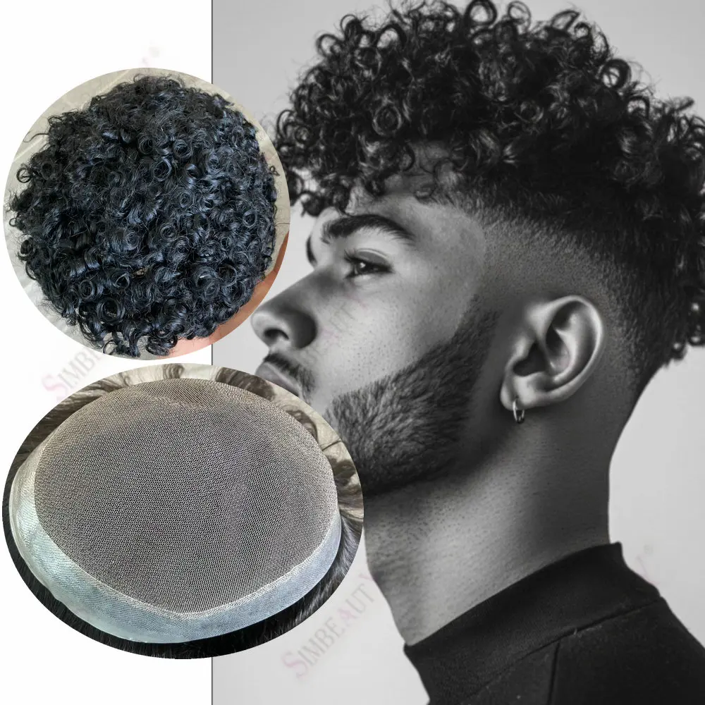 

15 мм/10 мм афро вьющиеся мужские волосы протез парик мужские 100% человеческие волосы удобная кожа и кружевная основа мужская система замены волос