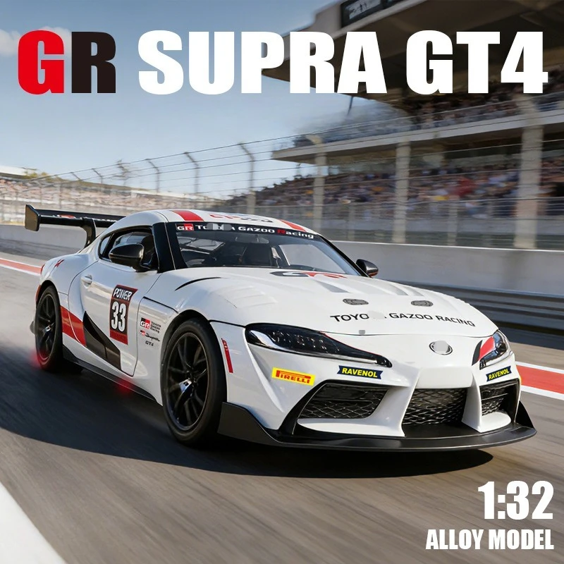 

1:32 GR Supra GT4 Simulation Alloy Sports Car Model Sound and Light Pull Back Toy Gift Diecast Alloy Car Model Collectibl
