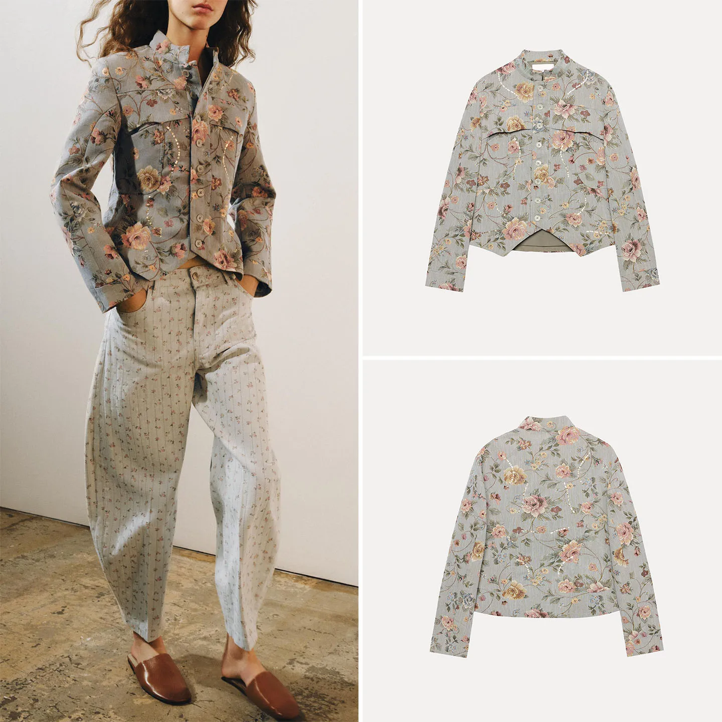 Fashionable Casual Long Sleeve Stand Collar Embroidered Suit Jacket Women's New Arrival 2026 Summer Wear Standard Fit Short Coat