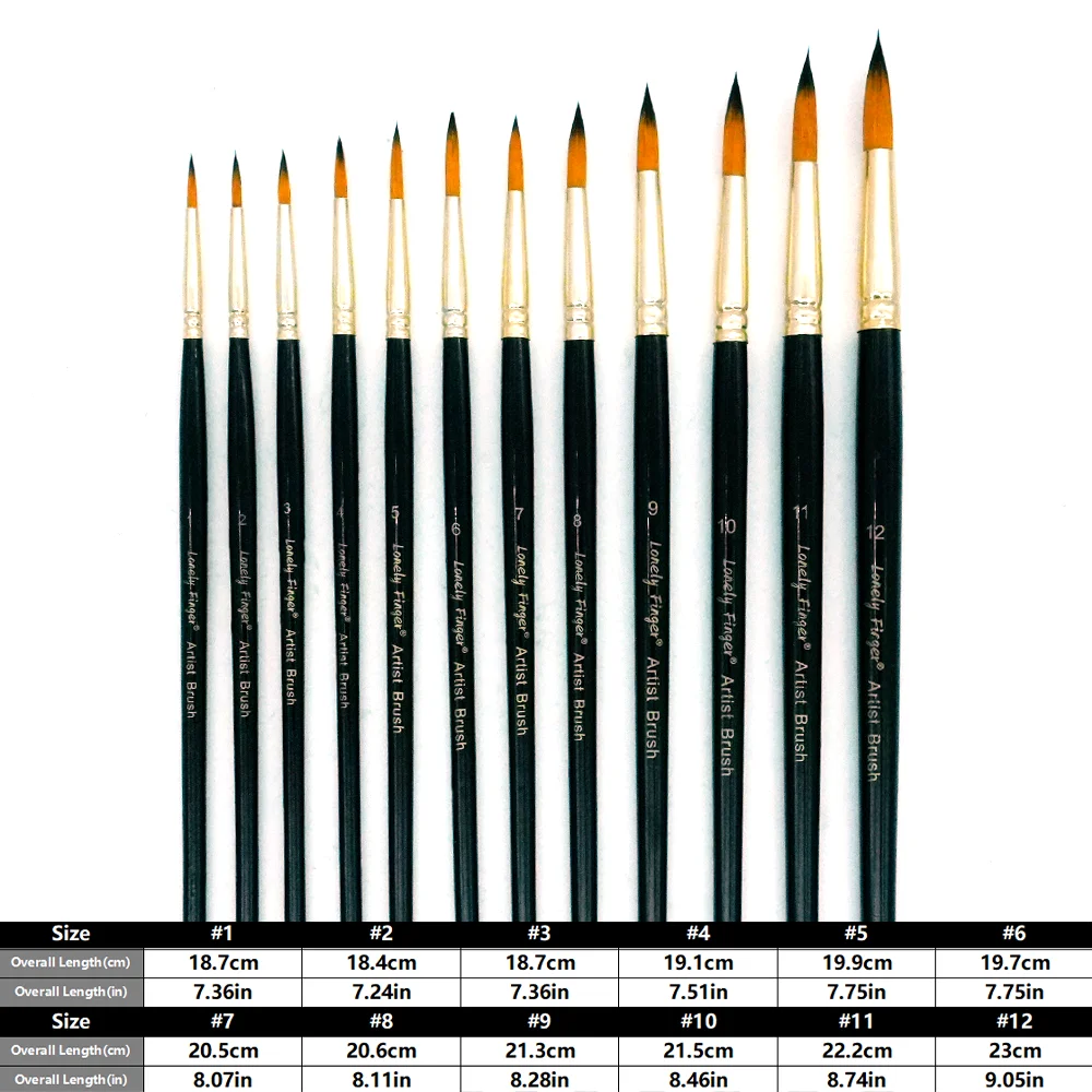 12 Pack Fine Round Tip Nylon Painting Brushes Multi-Size Artist Brush for Watercolor Acrylic Nail Rock Model Art