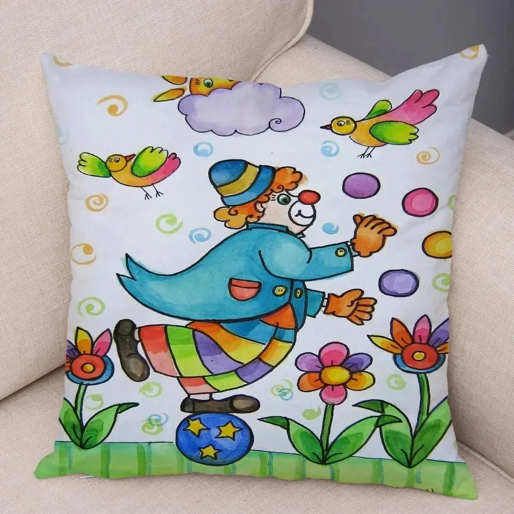 Colorful Cartoon-Patterned Digital Print Pillowcases Pattern Cushion Cover Suitable for Sofa Bedroom Car Pillow Cover