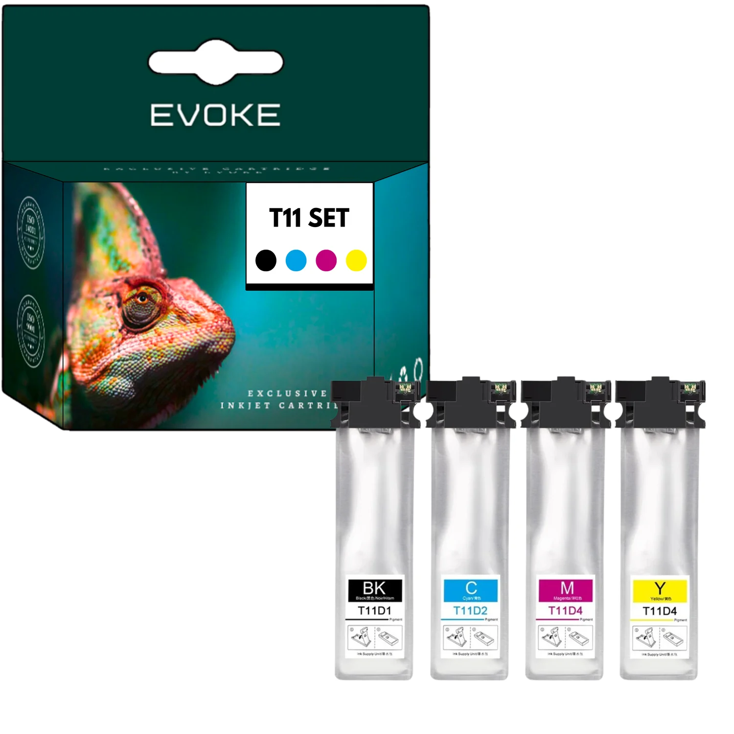 Evoke Compatibele Inkt voor Epson T11D1 T11D2 T11D3 T11D4 XL 4X Cmyk: Zwart, Cyaan, Magenta, Geel 330 ml Workforce Pro Wf-C5390Dw C5890Dwf