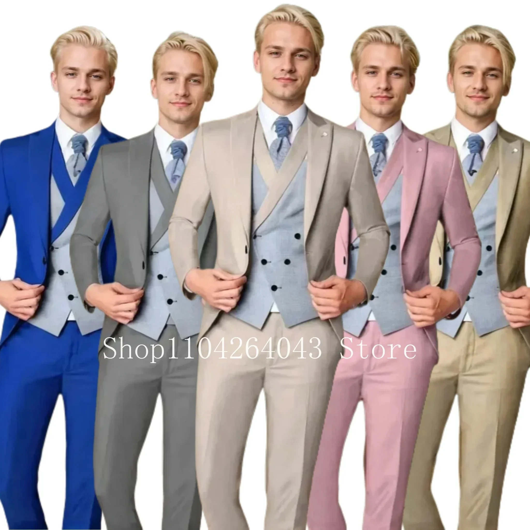 

Elegant Men's Suits 3 Pieces Regular Peak Lapel Tuxedo Suits for Men Wedding Business Blazer Vest and Pants Set