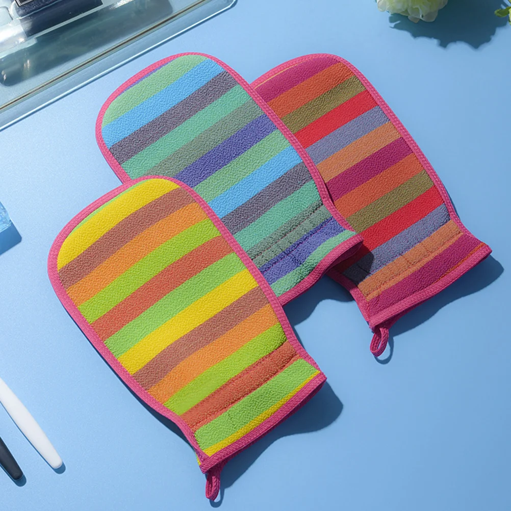 

3Pcs Double Sided Bath Towel Gloves Exfoliating Washcloth Shower Body Scrub Mitts Portable Lightweight Cleaning Skin