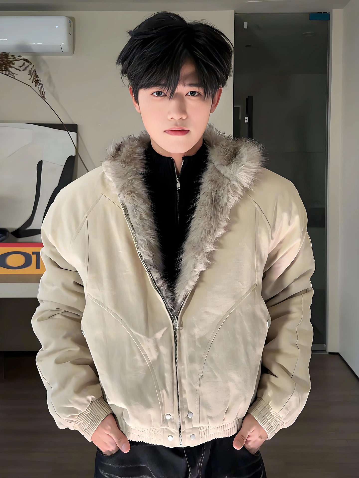 

Американская утепленная хлопковая куртка с капюшоном и меховым воротником для мужчин, зимняя теплая верхняя одежда из полиэфирного волокна Cleanfit