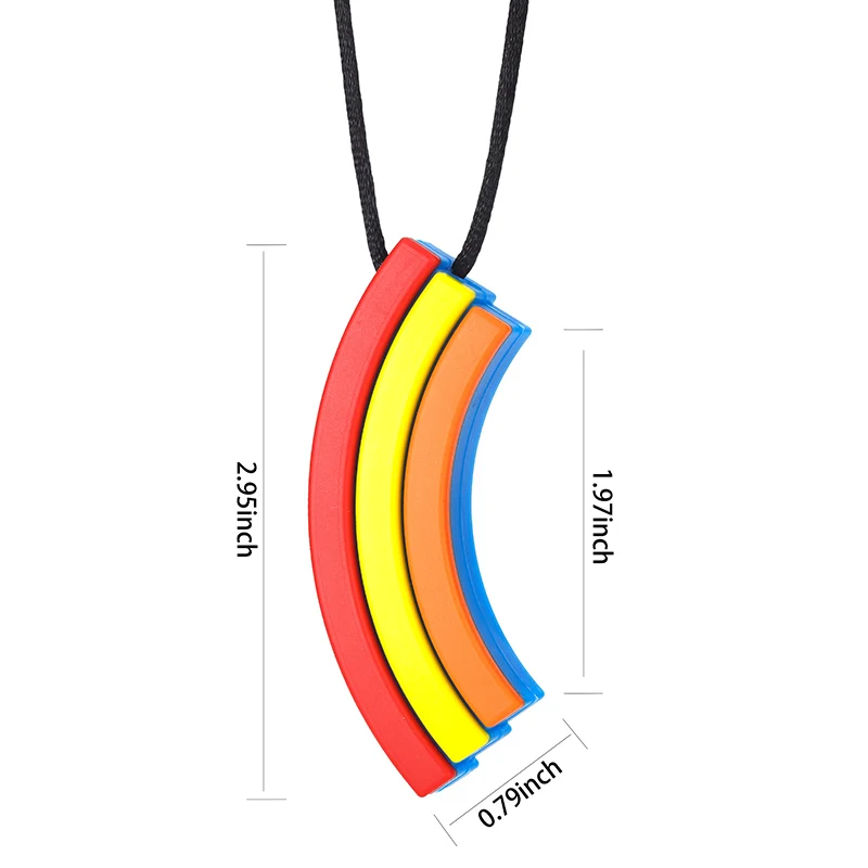 Baby Teether New Rainbow Chew Necklace Silicone Sensory Toy Teething Block Sticks Chew for Toddler Kids Autism Bite Set of 3