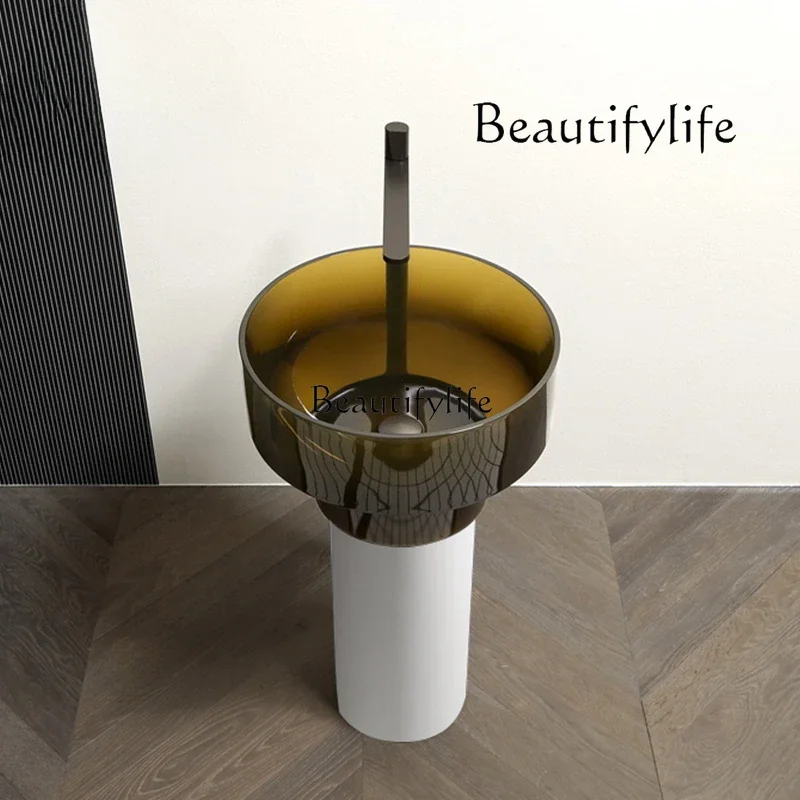 

yj21 Transparent artificial stone column basin Floor-to-ceiling wash basin Hotel bathroom Household round column basin