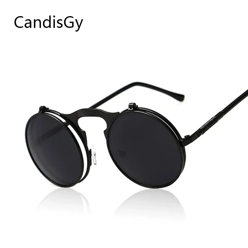 CandisGy-gafas De Sol clásicas para hombre, lentes redondas planas con recubrimiento De vapor, a la moda, De lujo, con montura dorada, abiertas, 2023