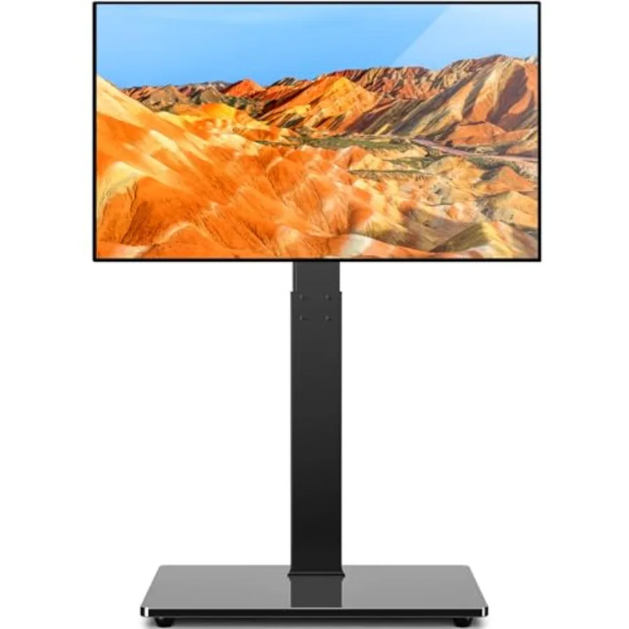 

TAVR Universal Floor TV Stand Base for 32-75 Inch TVs up to 110 Lbs with Swivel Height Adjustable Mount Black Tempered Glass Ba
