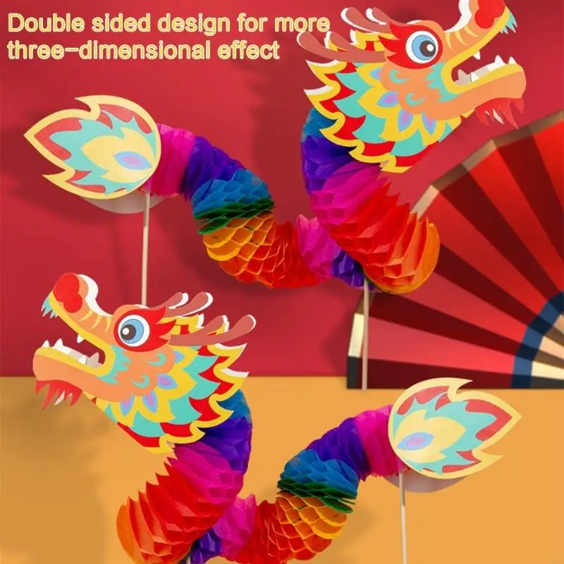 39BB DIY Chinees Nieuwjaar Dragon Drage Paper Dragon Puppet Kits Paper Dragon Toy Chines Nieuwjaar Supplies Gift Bag Fillers