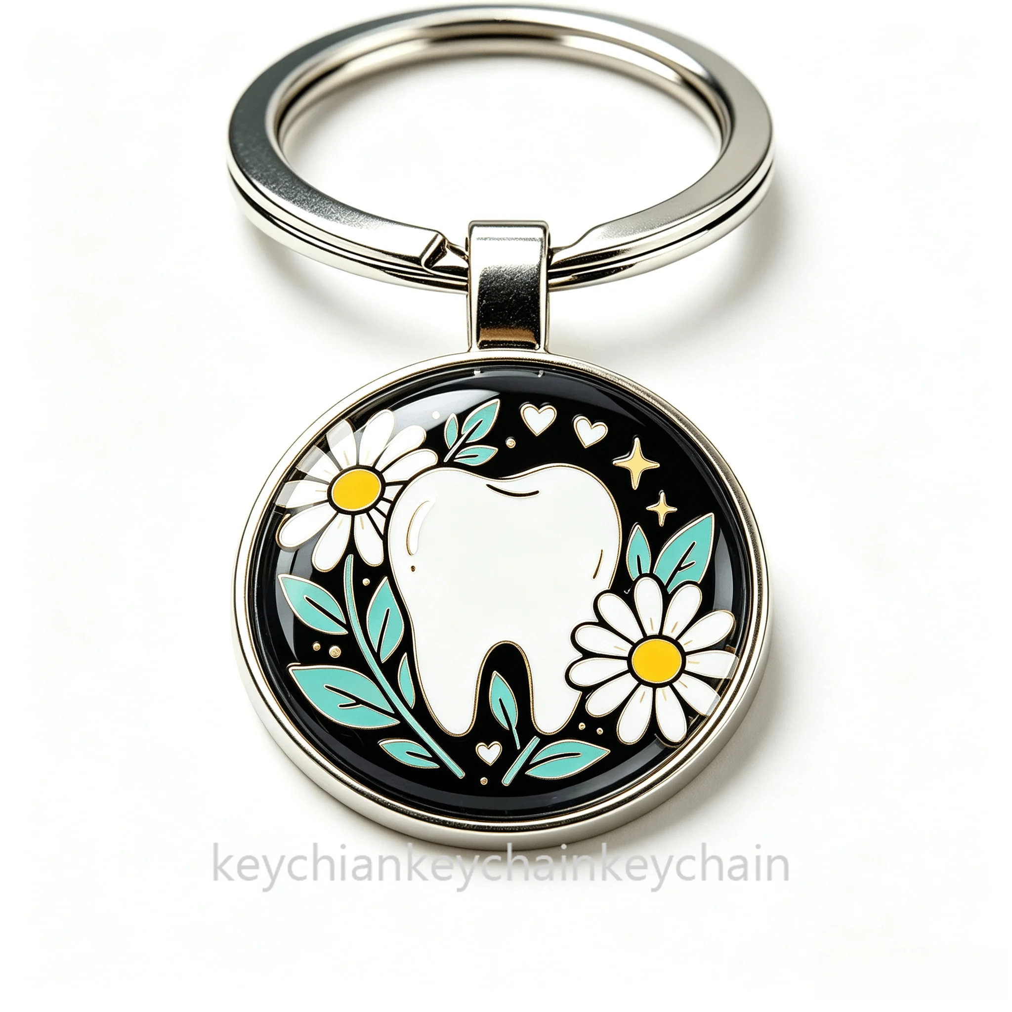 Daisy Flower Tooth Keychain Cartoon Molar Anatomy Keyring Dental Nurse Dentist Gift Cute Teeth Pendant