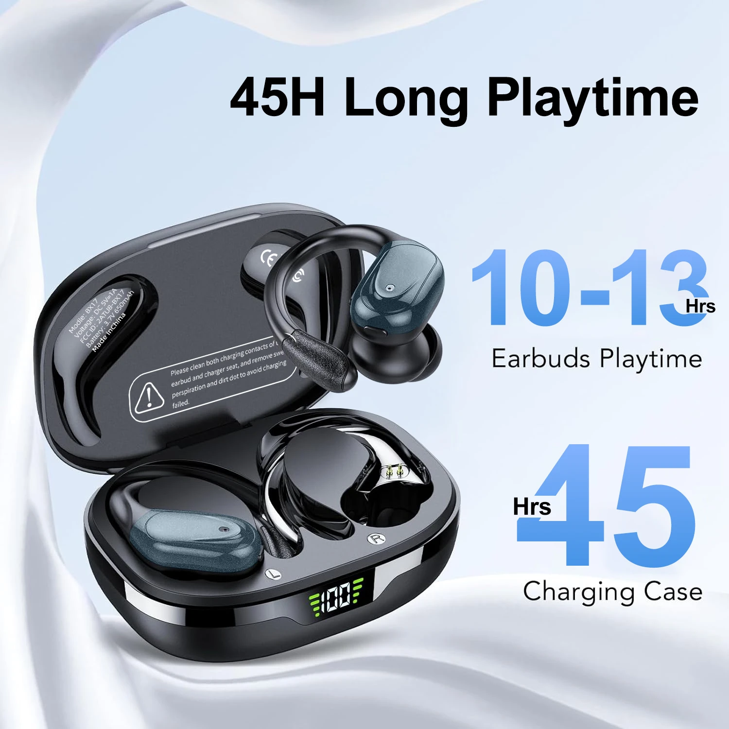 Wireless Earbuds With Earhooks, Waterproof Sports Headphones HiFi Stereo Earphones With Mic ENC Noise Cancelling Headsets Deep B