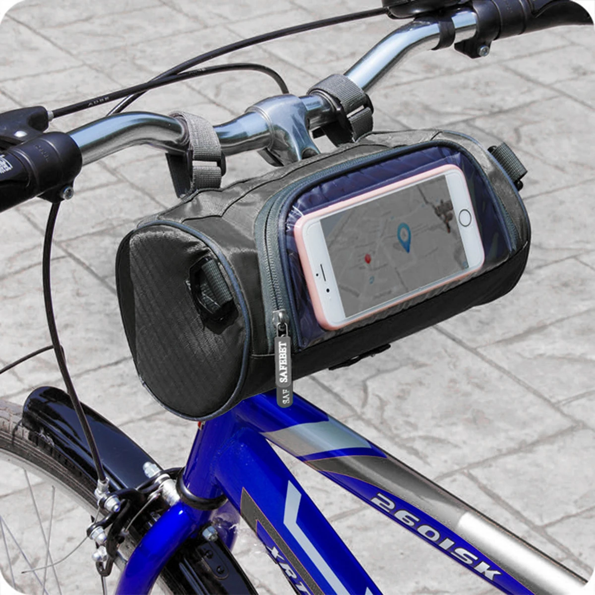 

Bike Head Bag Round Phone Pouch Waterproof Oxford Cloth Clear PVC Window For Handlebar Front Pack Black
