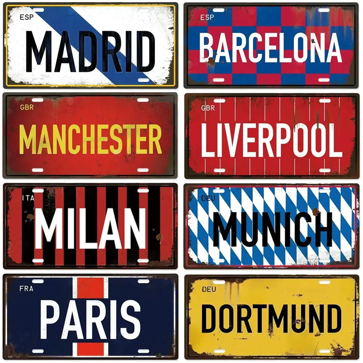 Paris Madrio Milan Munich Metal Tin Signs Vintage Plaque Auto License Plate Embossed Tag Garage Bars Pubs Clubs Home Wall Decor