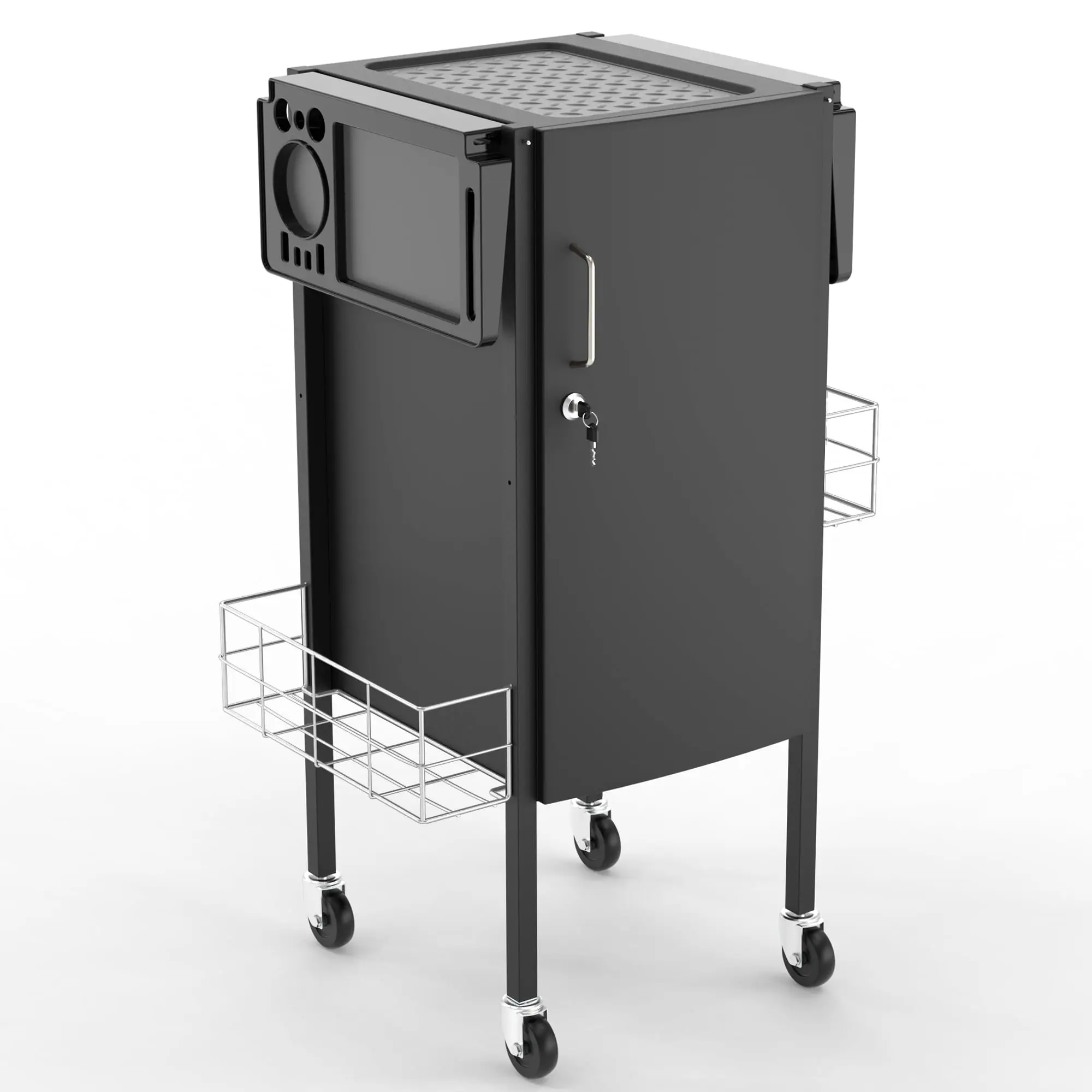 Upgraded Lockable 5-Tray Metal Salon Cart with 2 Holders & Baskets
