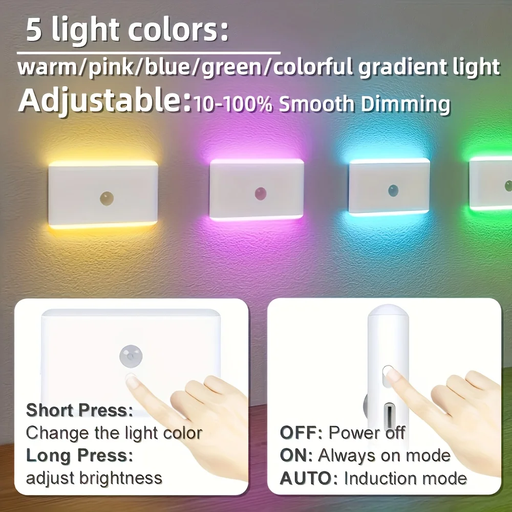 Luce notturna RGB Lampada a induzione umana intelligente Lampada da parete magnetica ricaricabile USB Corridoio Scala Luce per armadio da cucina