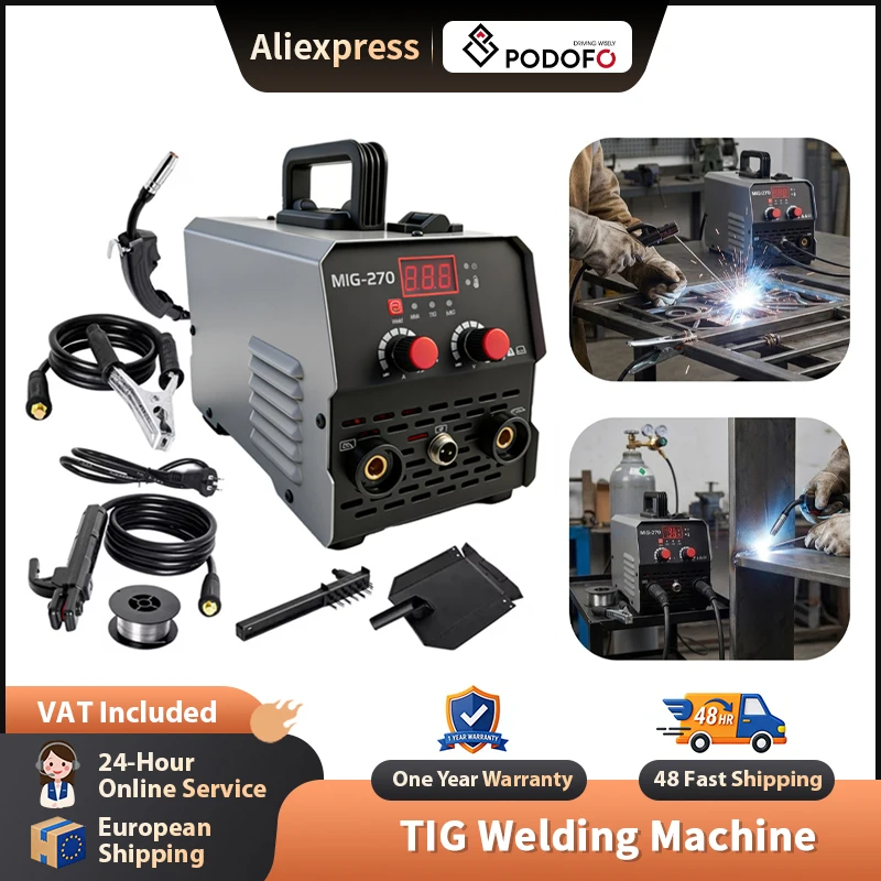 Machine à souder TIG Podofo, torche de soudage à double blindage, affichage LED, outils de soudage à fil fourré pour MIG, soudage à l'arc