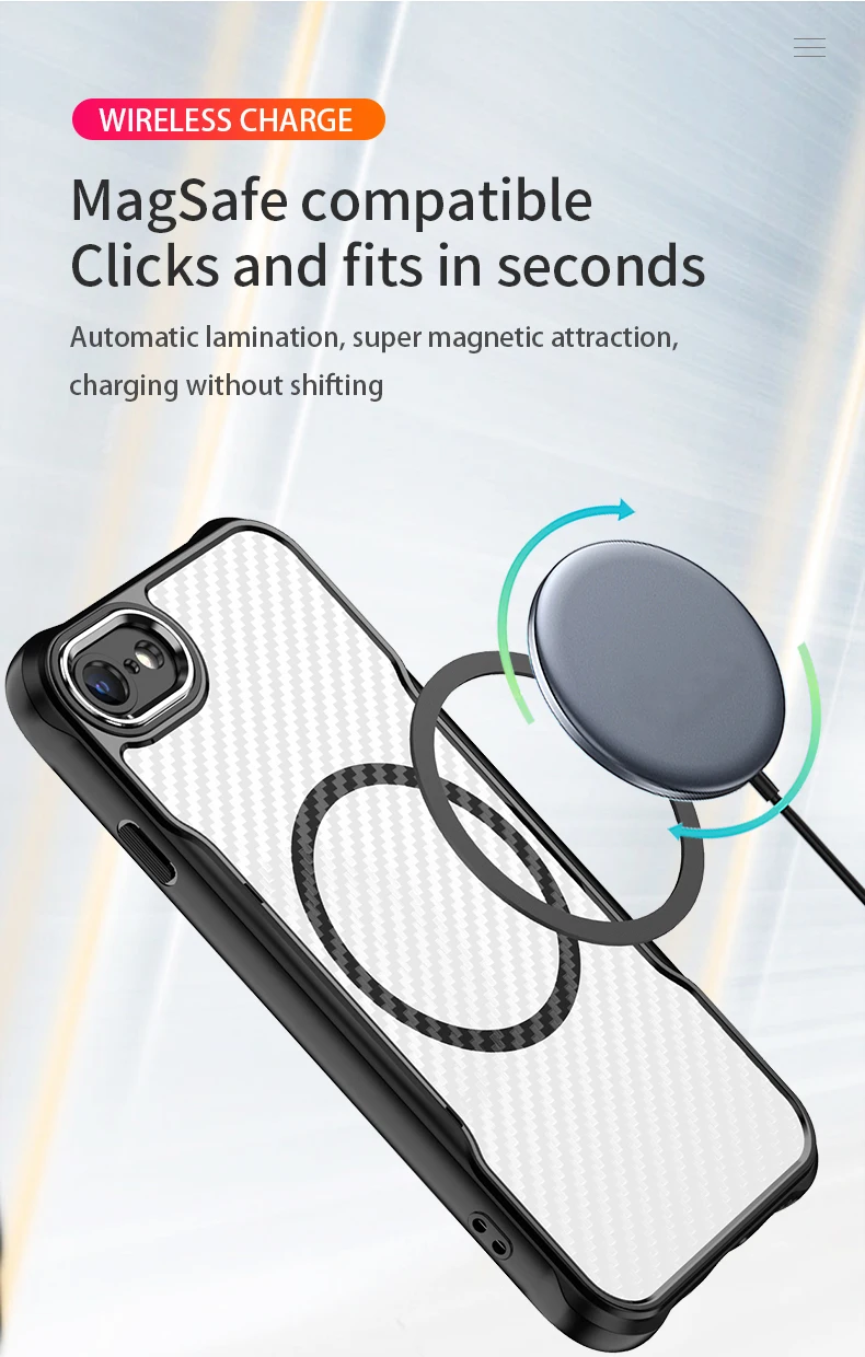 Geeignet für iPhone 7, Kohlefaser, Apple 8 Magsafe Wireless Charging Case SE2, durchscheinende Rüstung, iPhone SE3, Anti-Drop-Handyhülle – Detail 4