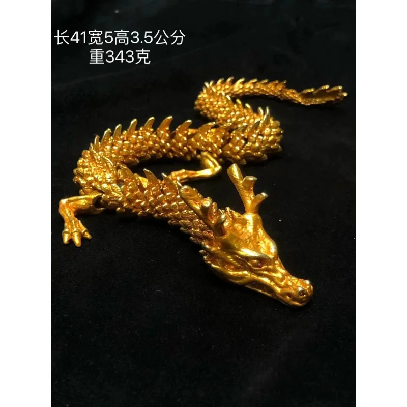 Antique Bronze Collectible: Movable Jointed , Green , Gilt Divine , Home Decoration, Zodiac Dragon Ornament
