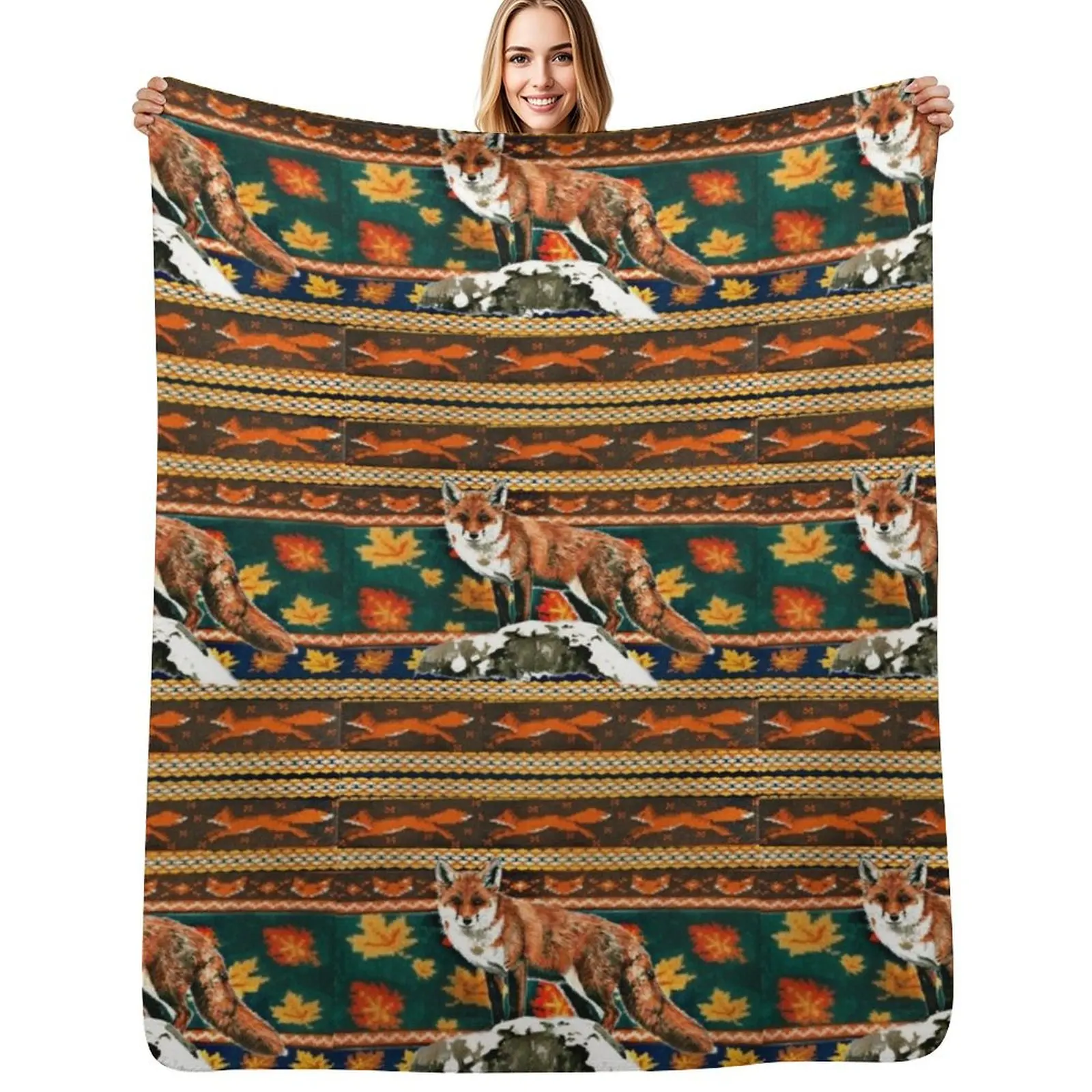 

Fall Sweater Fox Throw Blanket Weighted bed plaid Designers Giant Sofa Blankets