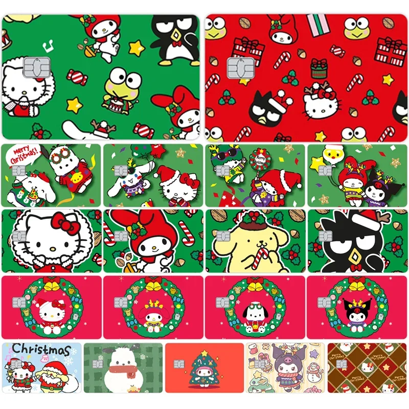 

New Winter Christmas Cartoon Hello Kitty Kuromi Credit Card Skin Stickers for Bus Metro Card Campus Card Film Sticker Girl Gift