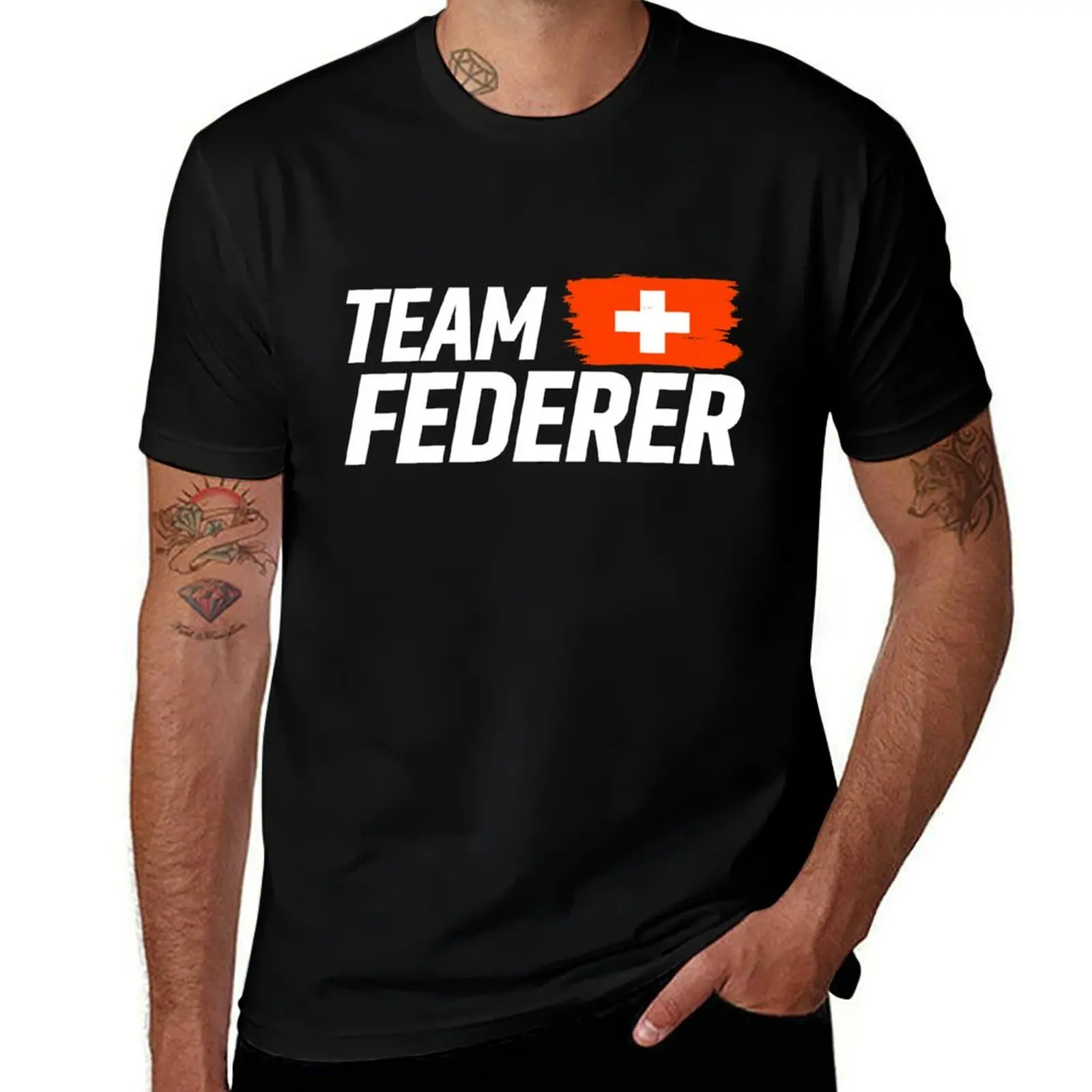 Team Federer Switzerland flag T-Shirt Basic Crew Neck Short Sleeve Top T-Shirt