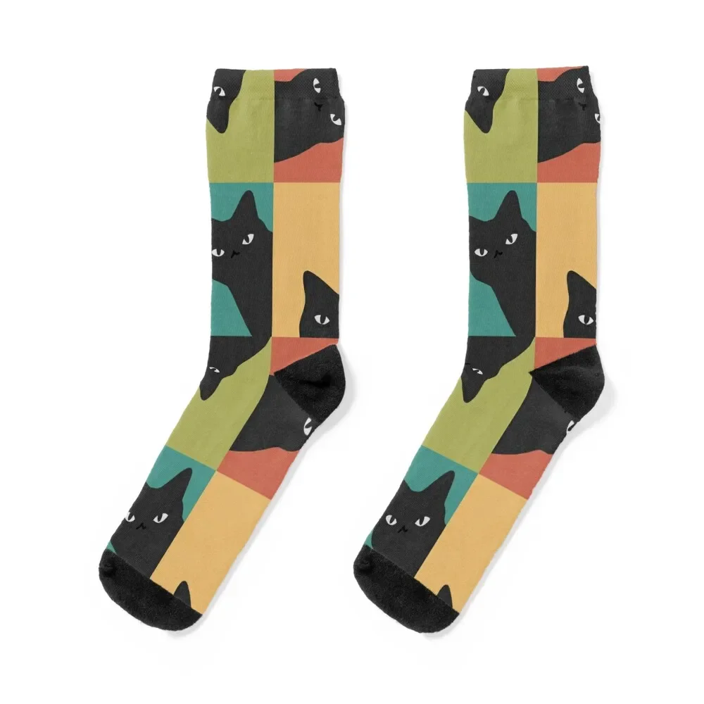 

Peeking Black Cat 2x2 Pop art Socks kawaii Soccer man Socks Woman Men's