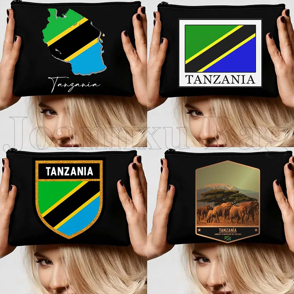 

Косметичка с картой и флагом Танзании, индивидуальный подарок, органайзер для путешествий, сумка для туалетных принадлежностей, пенал для макияжа