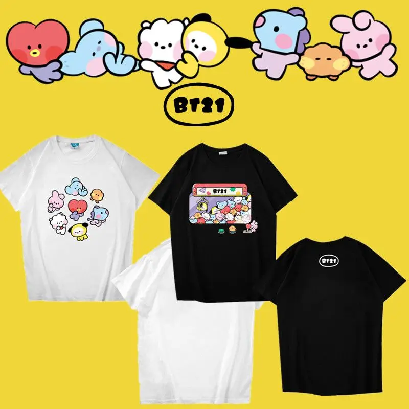 BT21 Youth League Minini Short Sleeve T-shirt Concert Periphery Men\'s and Women\'s Printed T-shirt Casual Short T