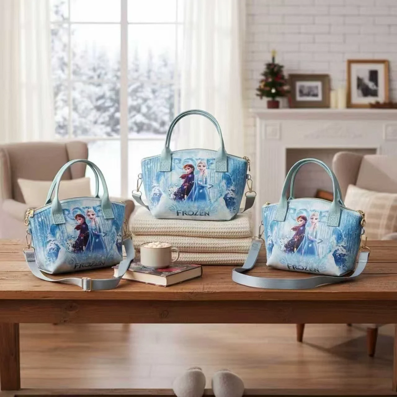 حقيبة يد ديزني فروزن آنا وإلسا، حقيبة كروس نسائية عصرية ذات سعة كبيرة وحزام كتف قابل للتعديل، حقيبة تخزين المكياج