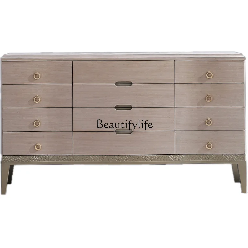 

American light luxury chest, twelve-drawer porch cabinet 1.6 meters long birch dining side cabinet