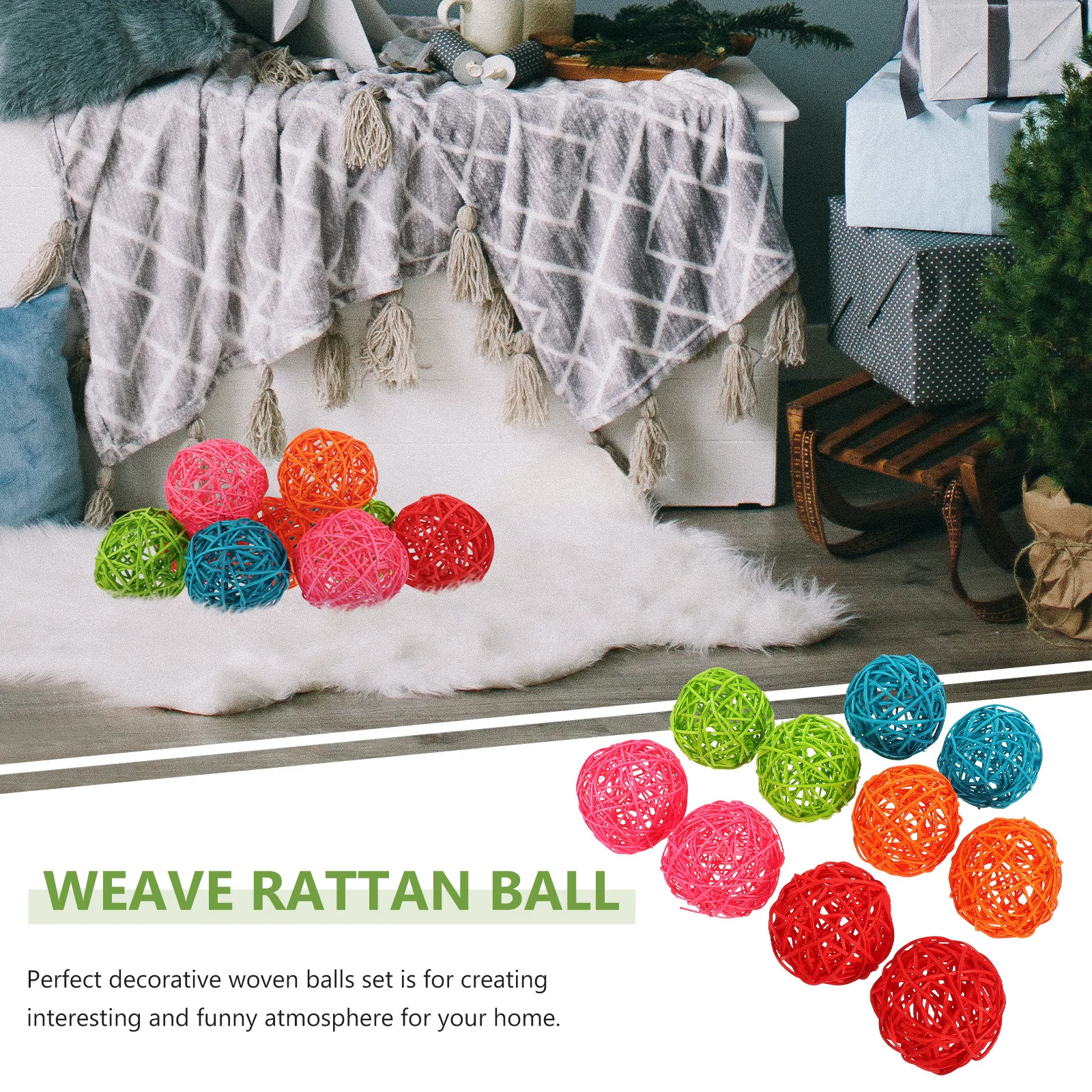 

10 Pcs Christmas Party Decorations Hanging Rattan Balls Crafts Wicker Decorative