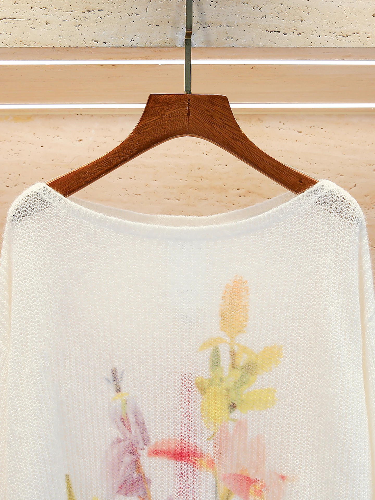 Ele Women's Knitted Top Iris Flower Hollow out Loose Fit Gentle Sle Commute Faion Long Sve round Ne Knitwear