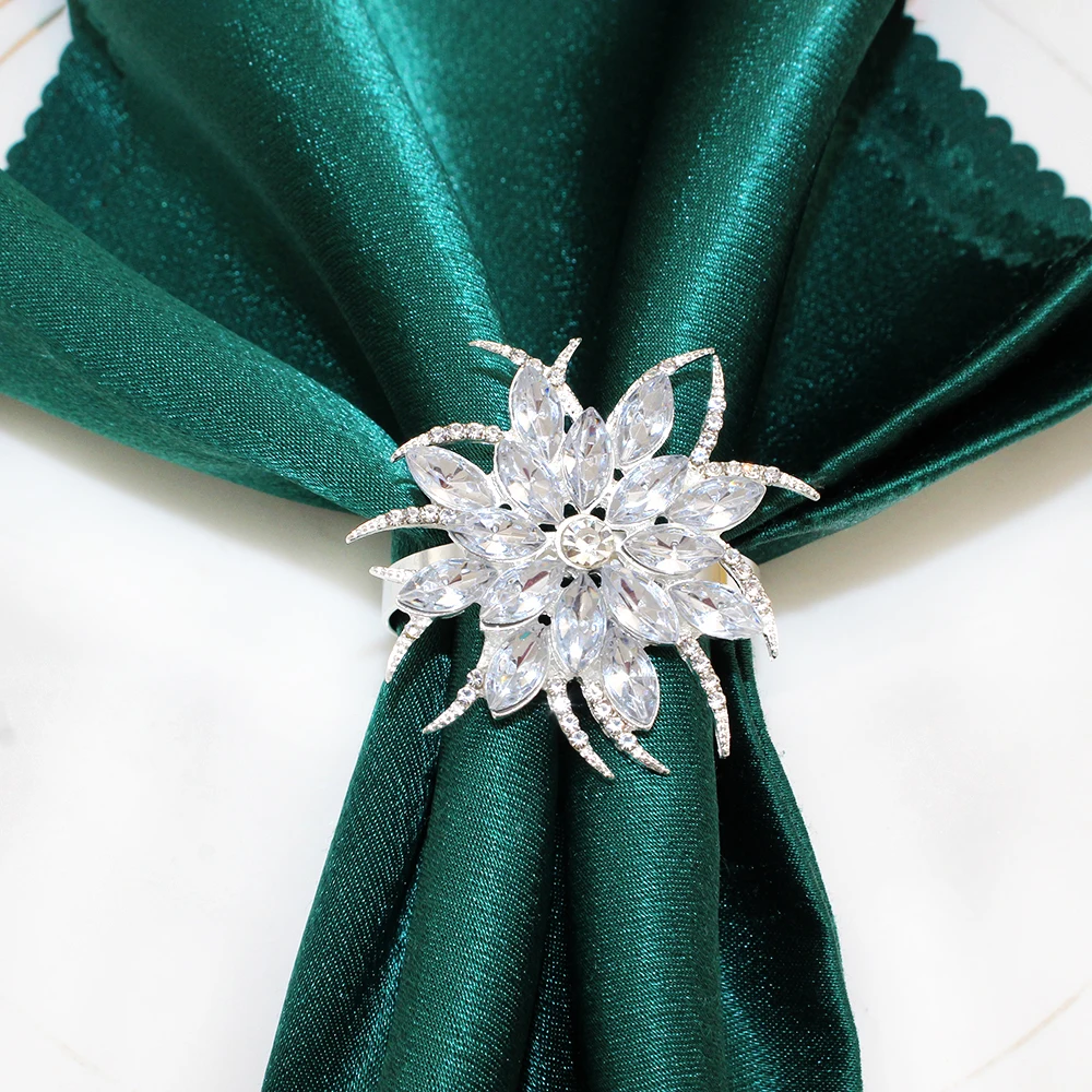 

20Pcs Gold Silver Metal Napkin Rings, Crystal Lotus Flower Table Decor, Luxury Table Setting for Christmas Wedding Home Decor
