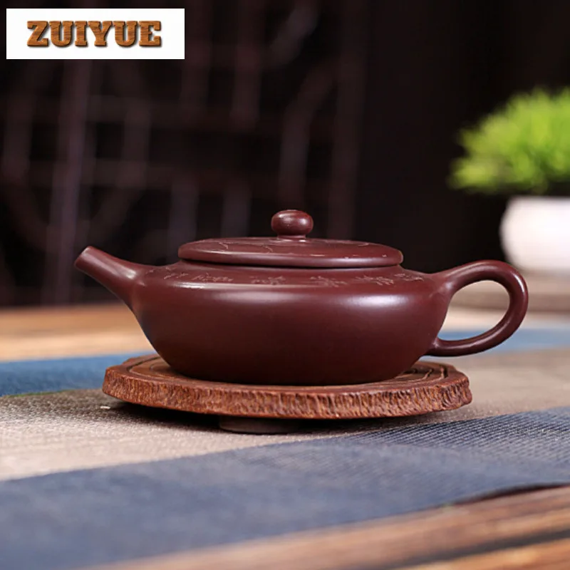 

150ml Traditional Yixing Purple Clay Teapots Handmade Flat Chen Pot Raw Ore Purple Zhu Mud Kettle With Filter Zisha Tea Set Gift