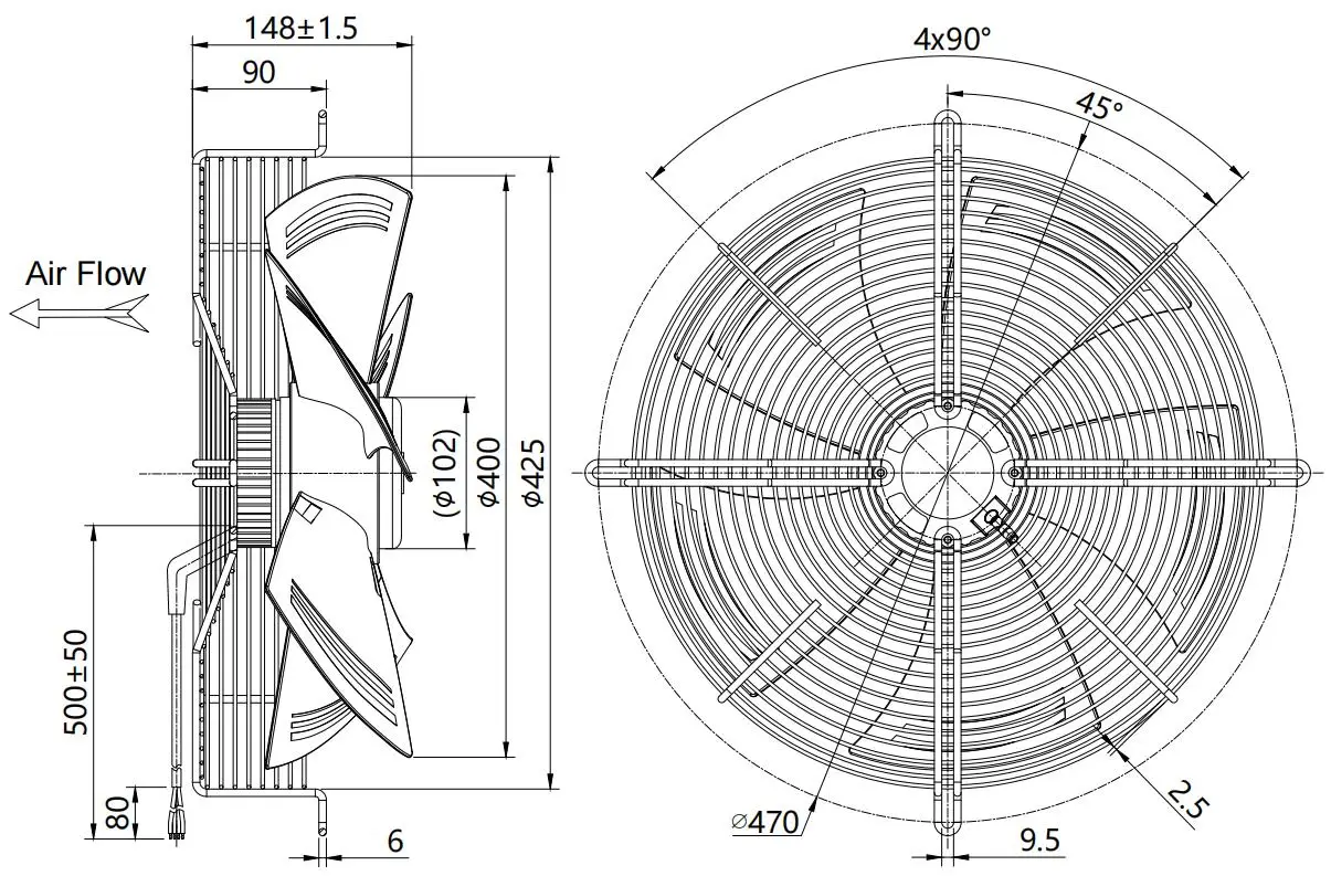 YYHC-Industrial 400mm 110v DC Air Flow Axial Exhaust Fan with Speed Control