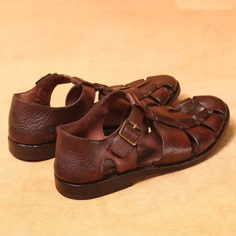 Men's Closed-toe Sandals New Business Casual Leather Shoes High-end Genuine Leather Handmade Buckle Sandals Men Summer Shoes