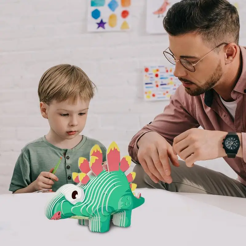 Rompecabezas de dinosaurio en 3D, juguete de dinosaurio de papel, bloques de construcción, rompecabezas de animales en 3D para aprendizaje preescolar, Educación Temprana