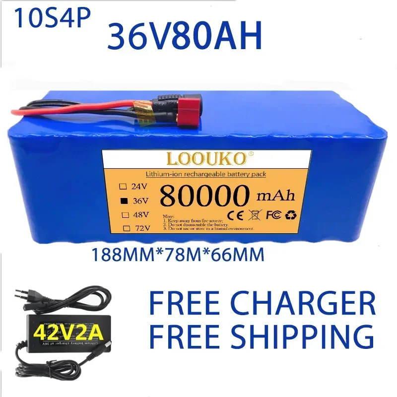 LOvisted KO 10S4P 36V 100Ah 42V 100% W Battery for Electric Bike with Built-in BMS and 42V Charger, 1000 New