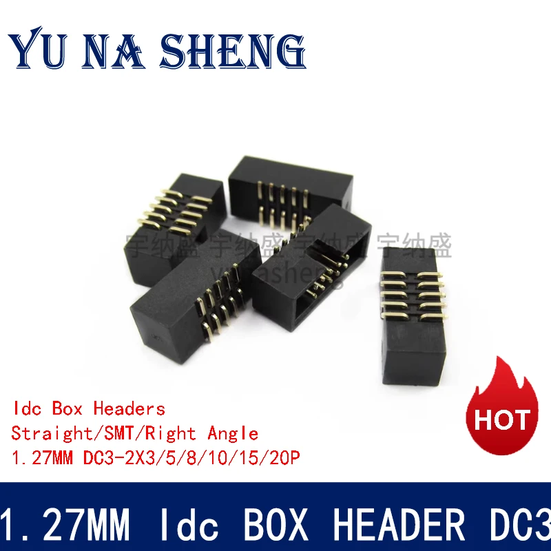 10 قطعة DC3 1.27 مللي متر DIP مستقيم الزاوية اليمنى SMT مزدوج 6/8/10/20/30/40/50P ISP ذكر دبوس IDC JTAG المقبس صندوق رأس 2x10p 2x3p #2