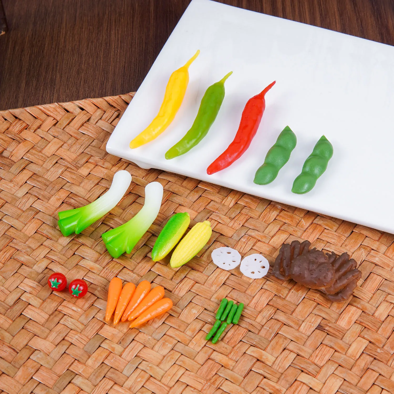 1set PVC Mini Vegetable DIY Chili Pepper Green Onion Crab Corn Lotus Root Carrot Tomato Miniature Food Accessories Home Decor