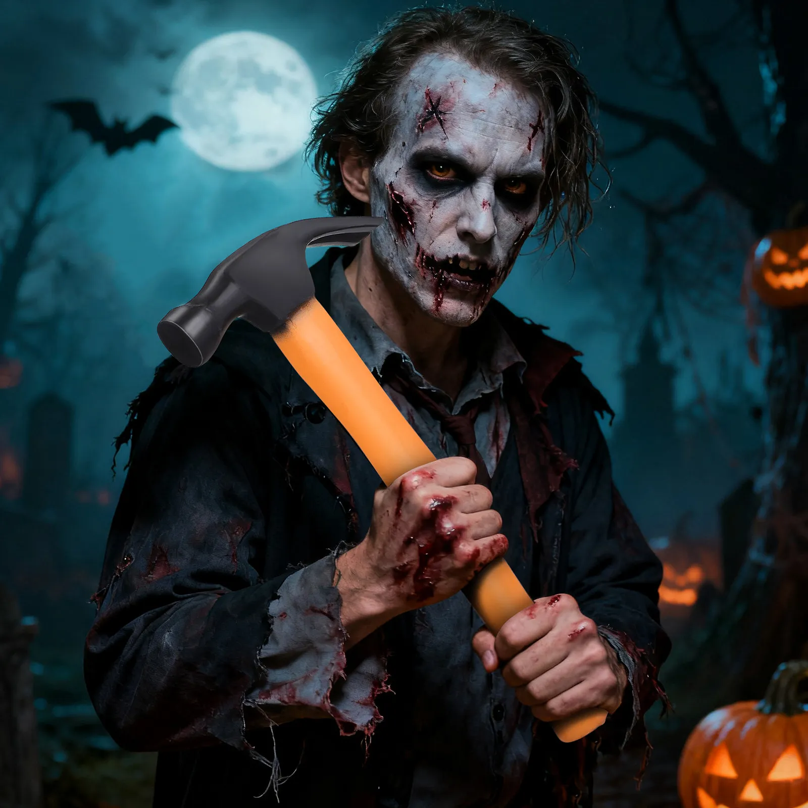 Lot de 2 marteaux factices réalistes en caoutchouc sûr et non toxique pour les farces de fête, accessoires de blagues d'Halloween, ensemble d'accessoires amusants
