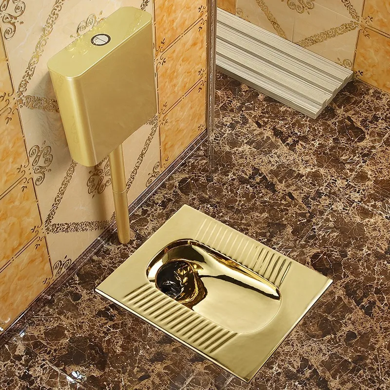 Gold squatting toilet flushing tank set ceramic European-style silver toilet anti-blocking and deodorant concealed squatting